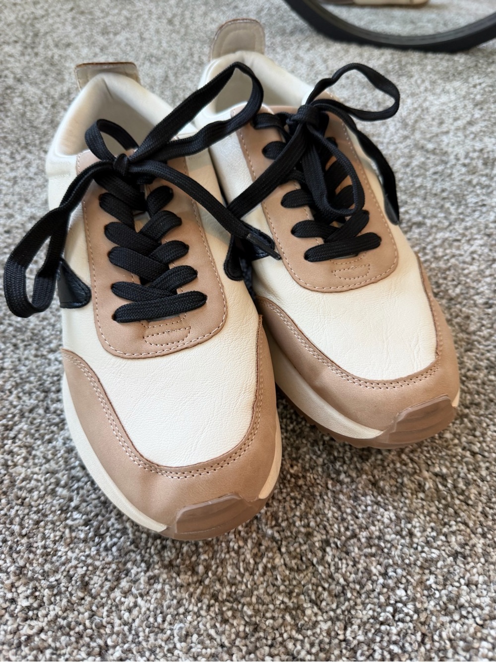 Women's Beige and White Dolce Vita Casual Sneakers with Black Laces
